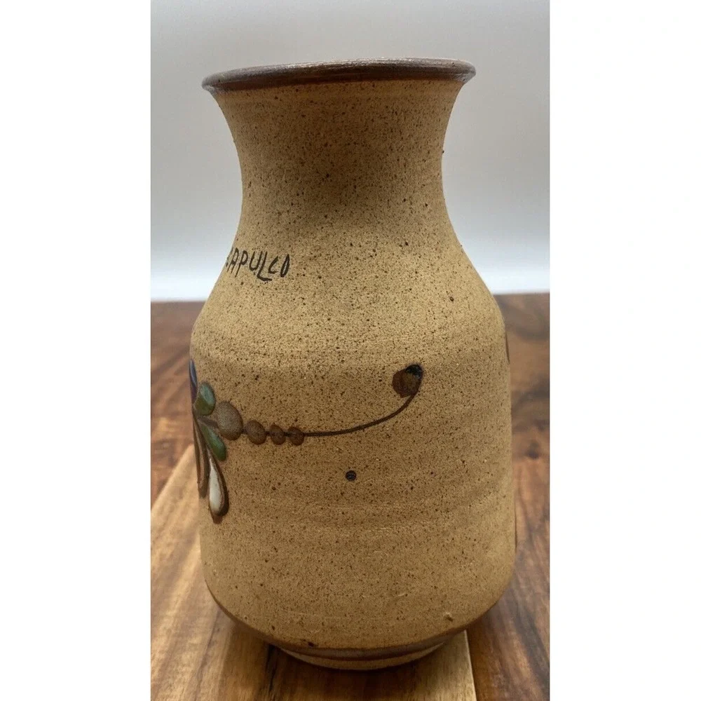 Ken Edwards Tonala Bud Vase Mexico Pottery Acapulco El Palomar Bird Floral 6in